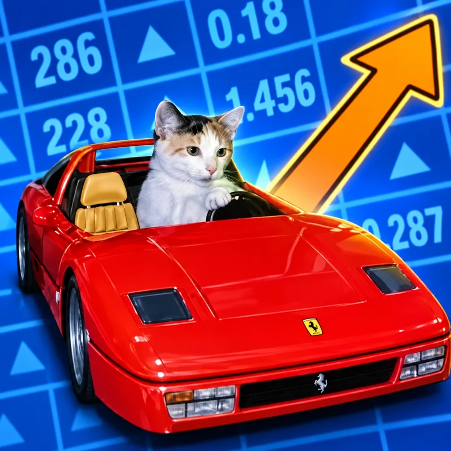 Cat in the car in front of a ticker board